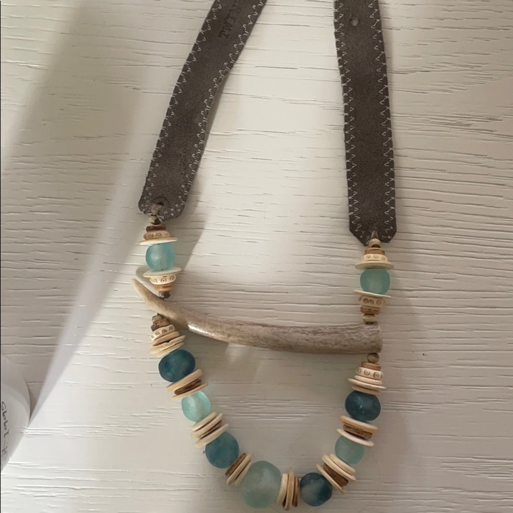 Twine and Twig antler and glass bead necklace.